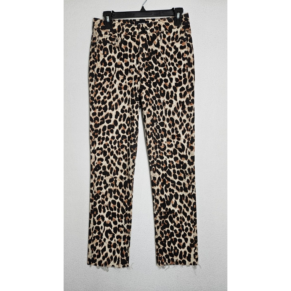 Paige Hoxton Straight Ankle Jeans Size 25 Sahara Leopard Print Raw Frayed Hems